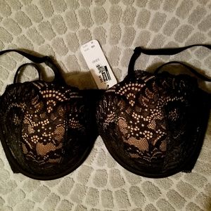 NWT LaSeuza 32DD Ladies Black Lace Bra